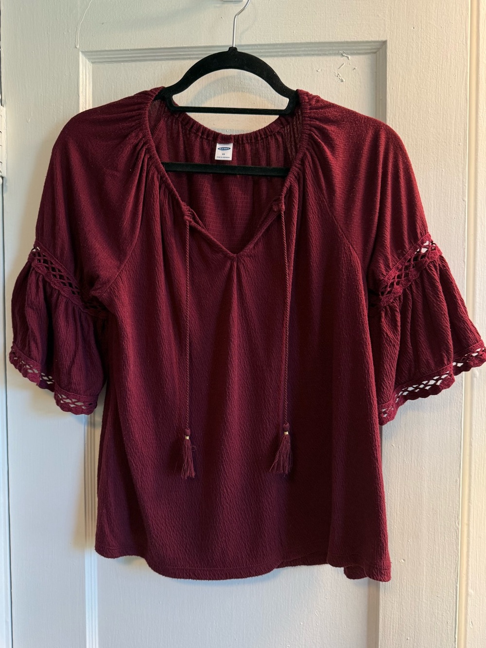 Old Navy Burgundy Boho Tassel Peasant Blouse